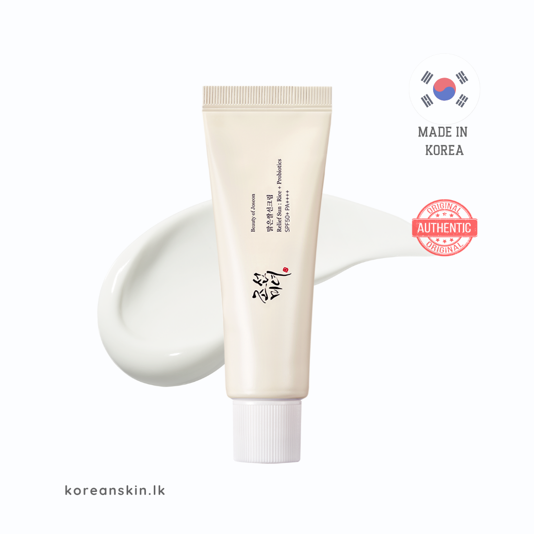 Beauty of Joseon Relief Sun : Rice + Probiotics (SPF50+ PA++++) Authentic Korean skincare product tube on a white background