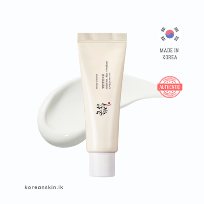 Beauty of Joseon Relief Sun : Rice + Probiotics (SPF50+ PA++++) Authentic Korean skincare product tube on a white background